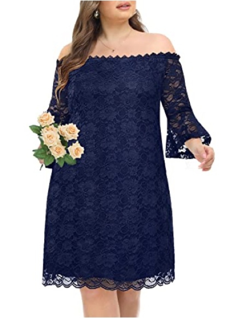 Dress Cold Shoulder Bell Sleeve Lace Cocktail Party Wedding- Navy NWT 22